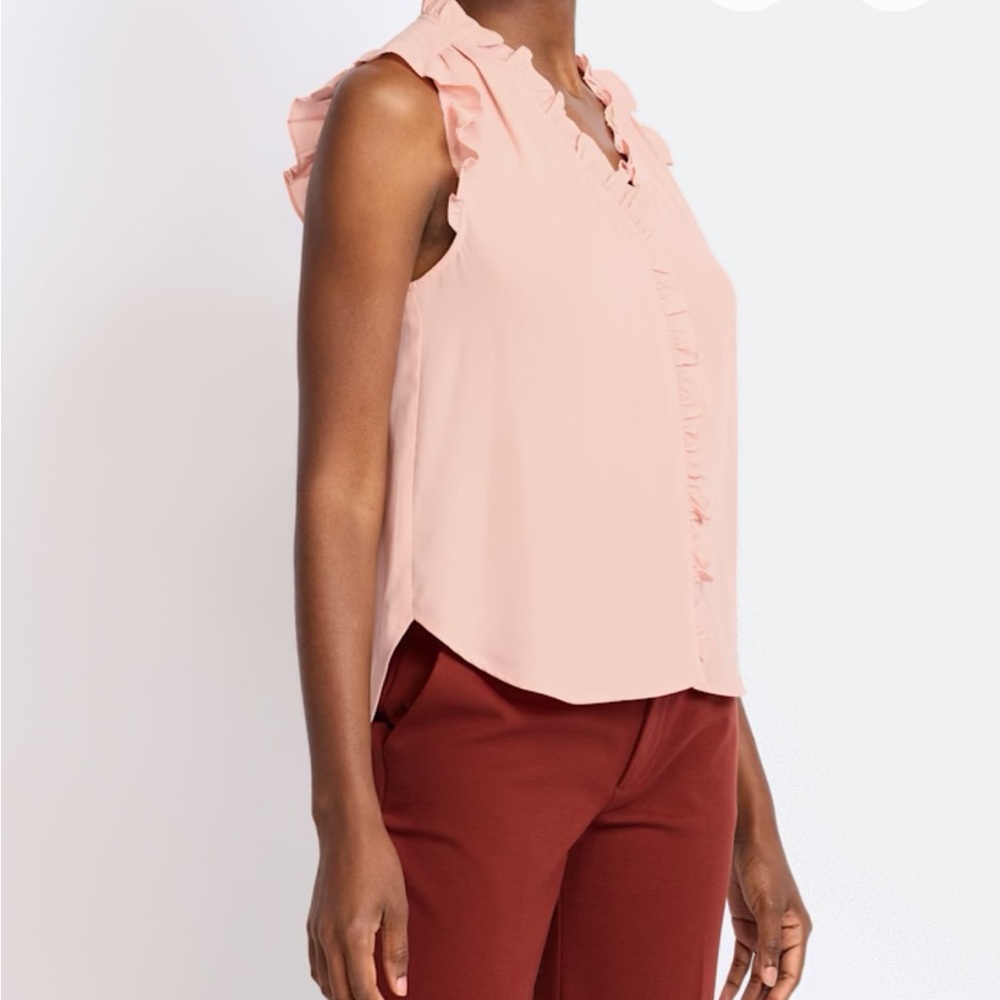 Sleeveless Ruffle V-Neck Blouse - Blush Pink